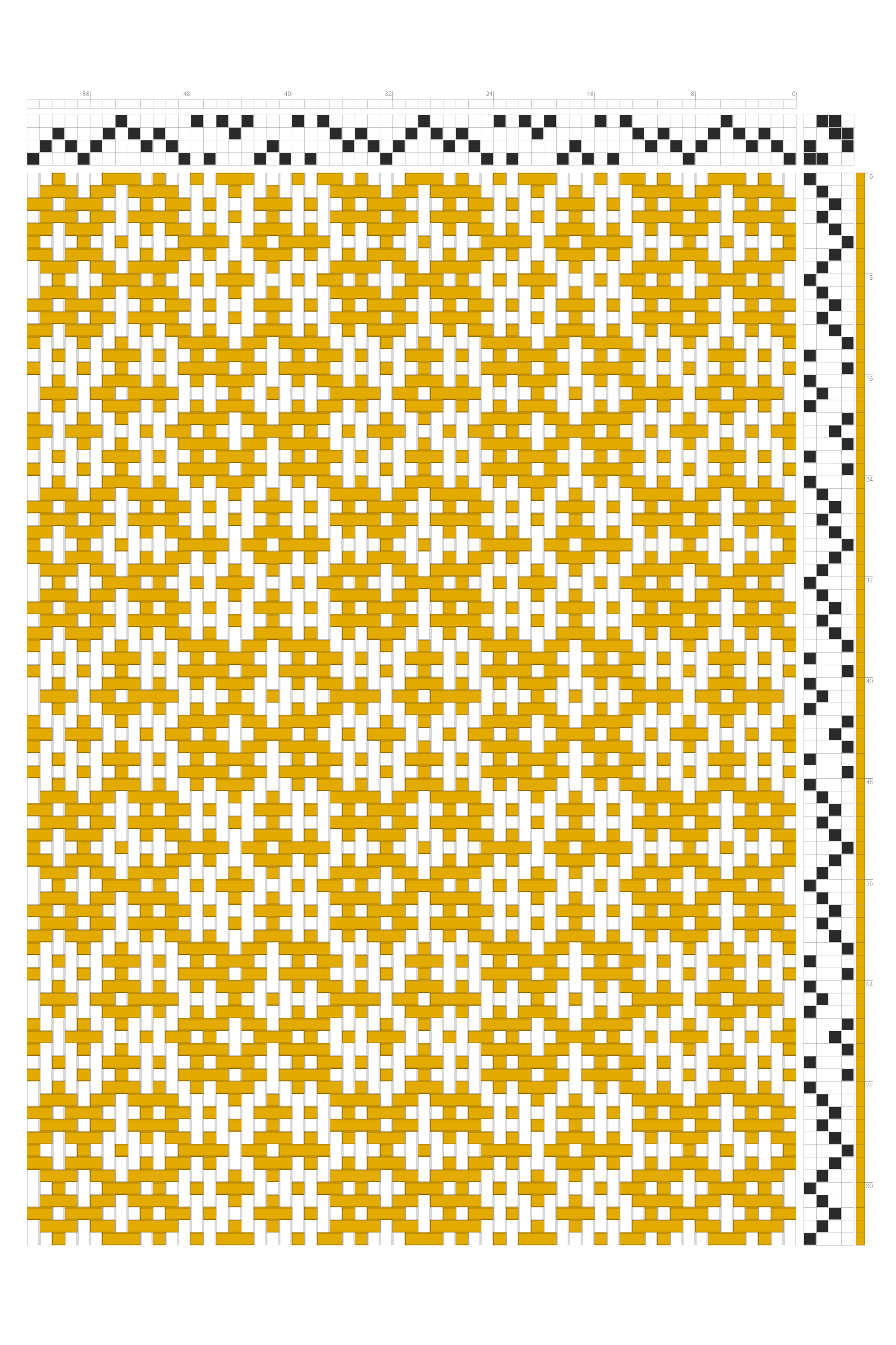 Stellated Wandering Path Crackle Weaving Draft in Marigold & White | 4-Shaft 4-Treadle Loom Pattern