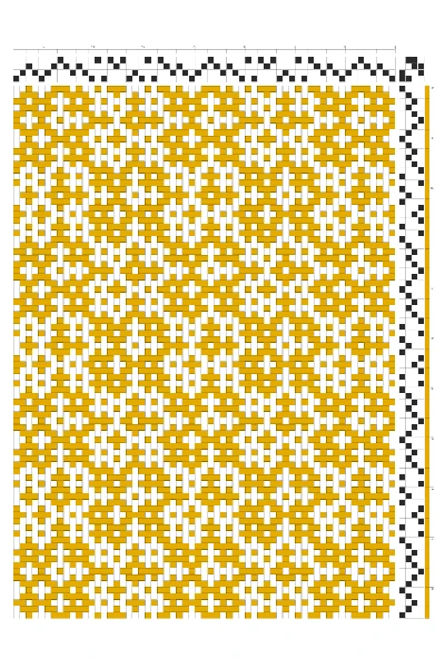 Stellated Wandering Path Crackle Weaving Draft in Marigold & White | 4-Shaft 4-Treadle Loom Pattern
