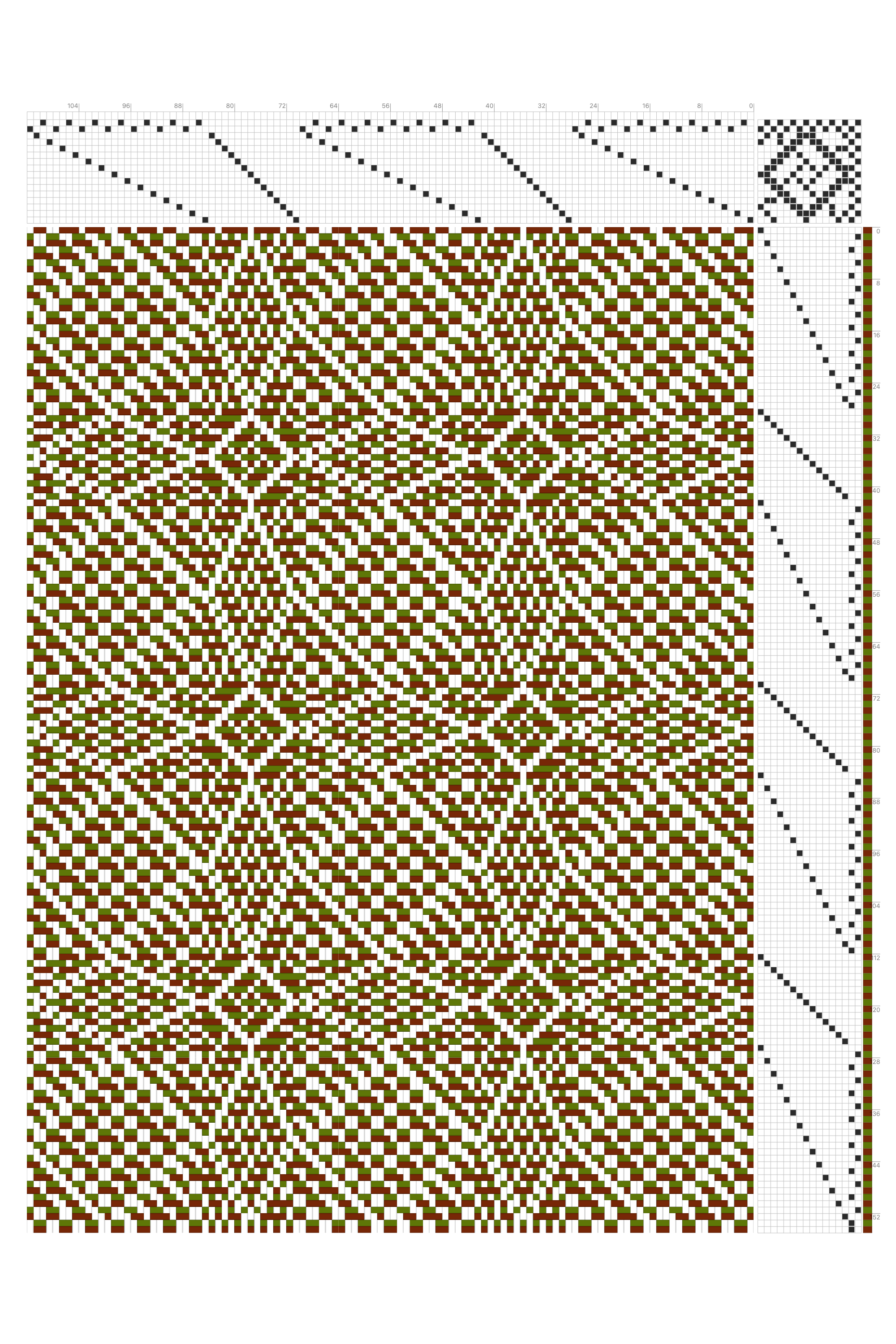 Geometric Interlocking Star Weaving Draft in Brick & Moss | 16-Shaft 16-Treadle Loom Pattern