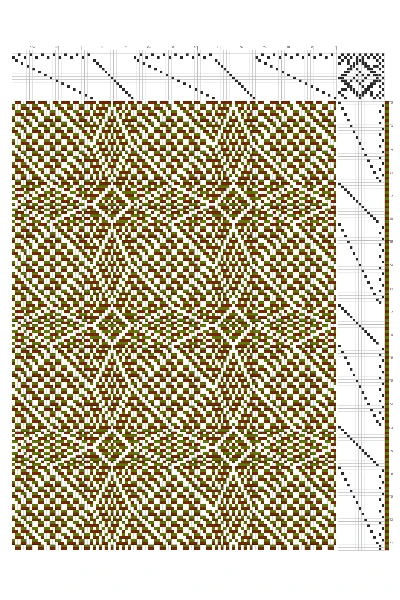 Geometric Interlocking Star Weaving Draft in Brick & Moss | 16-Shaft 16-Treadle Loom Pattern