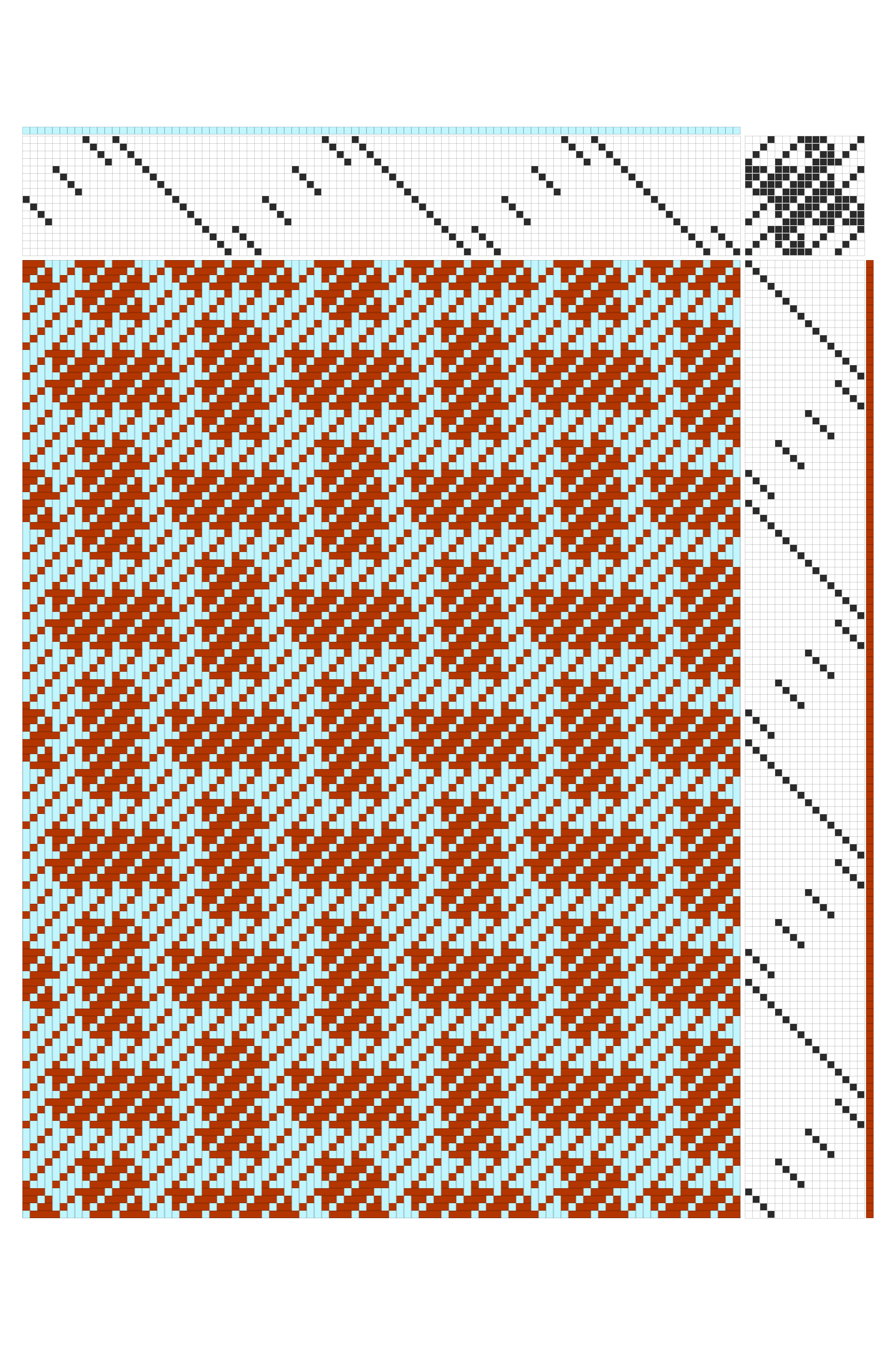 Turned Twill Basket Weave Draft in Burnt Brick and Sky blue | 16-Shaft Dobby Loom Pattern