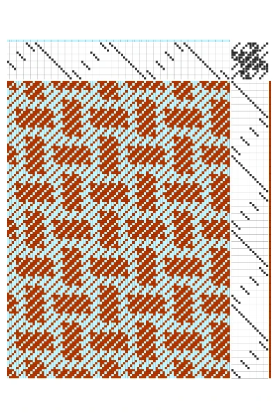 Turned Twill Basket Weave Draft in Burnt Brick and Sky blue | 16-Shaft Dobby Loom Pattern