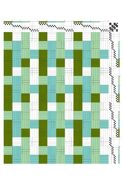 Quad-Layer Deflected Double Weave Draft in Olive, Teal & Mint | 8-Shaft 8-Treadle Loom Pattern