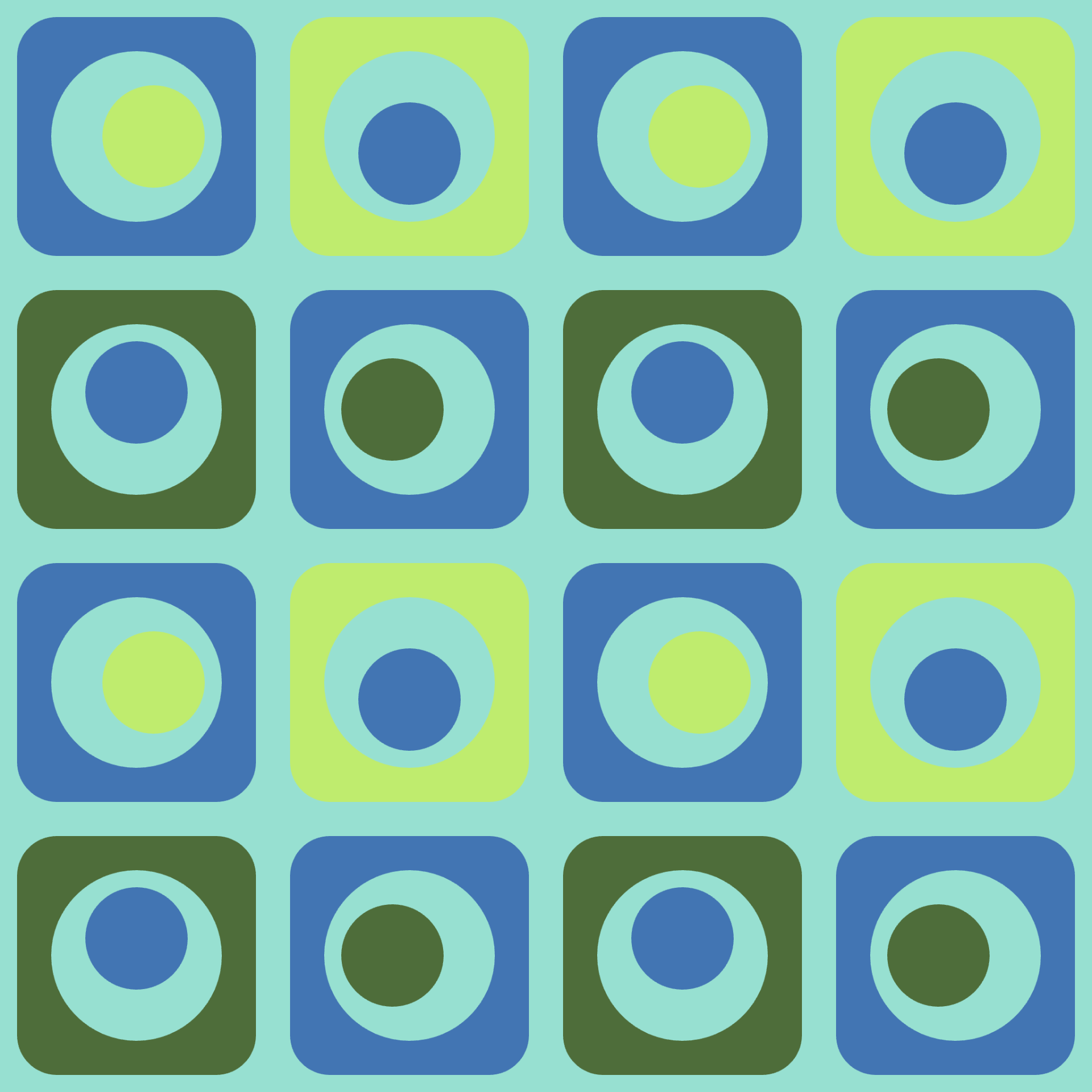 Retro Mod Concentric Circles Checkers Tile Pattern in Aqua & Lime | Free Geometric Surface Design