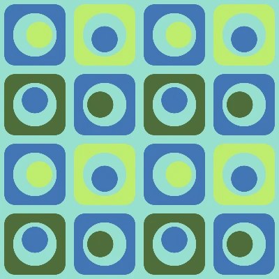 Retro Mod Concentric Circles Checkers Tile Pattern in Aqua & Lime | Free Geometric Surface Design