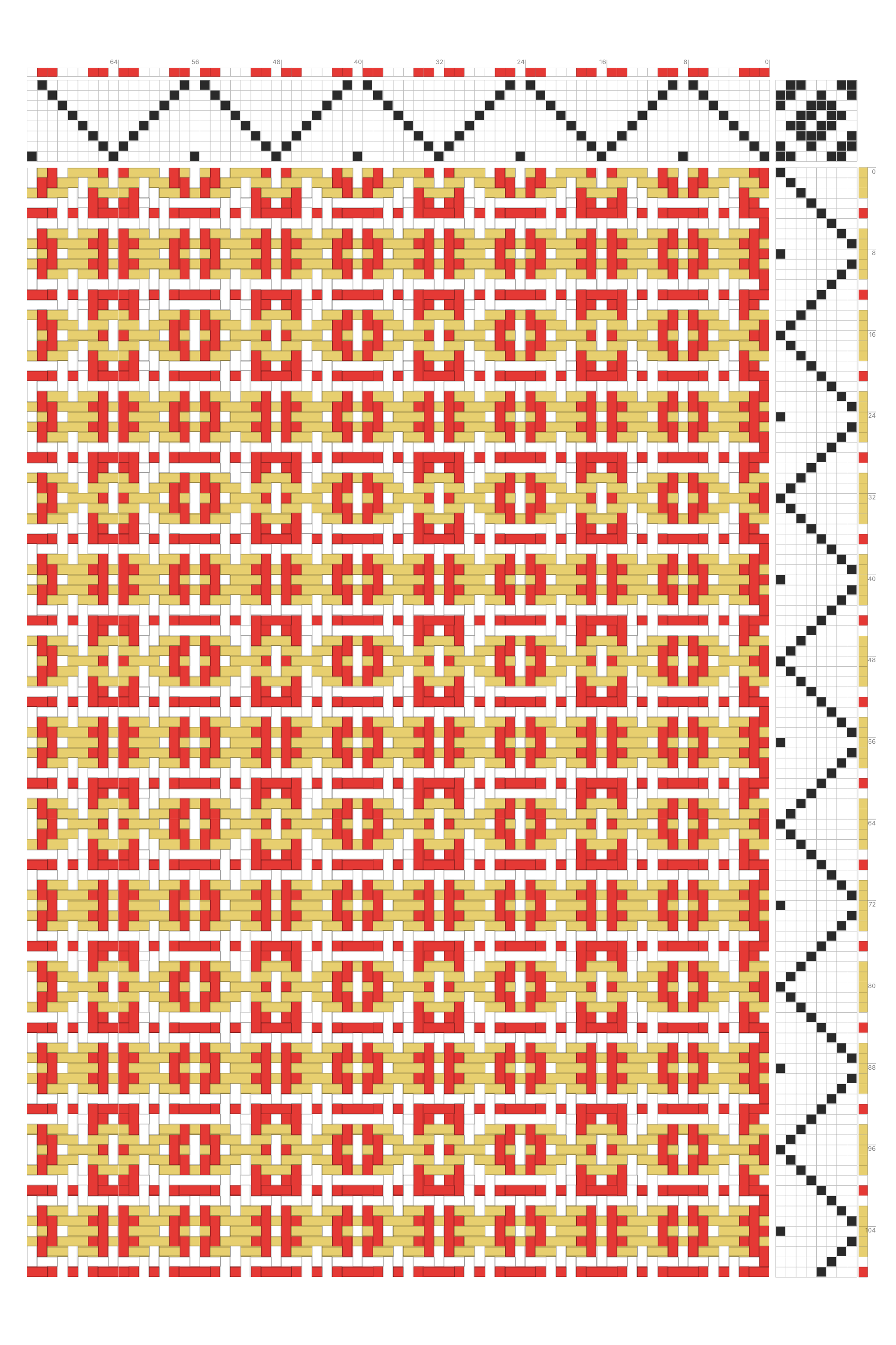 Art Deco Inlaid Cabochon Grid Weaving Draft in Vermillion & Gold | 8-Shaft 8-Treadle Loom Pattern