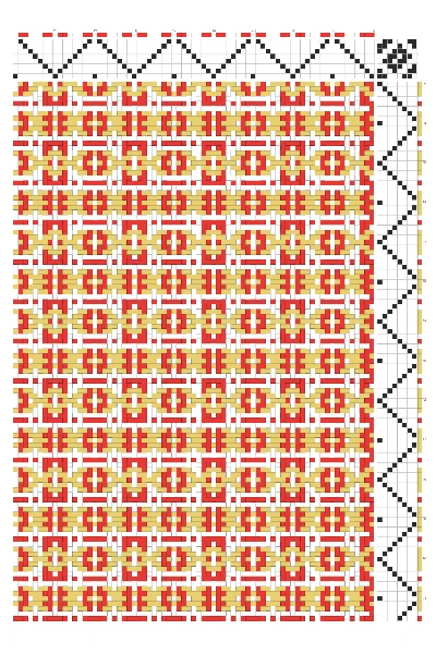 Art Deco Inlaid Cabochon Grid Weaving Draft in Vermillion & Gold | 8-Shaft 8-Treadle Loom Pattern