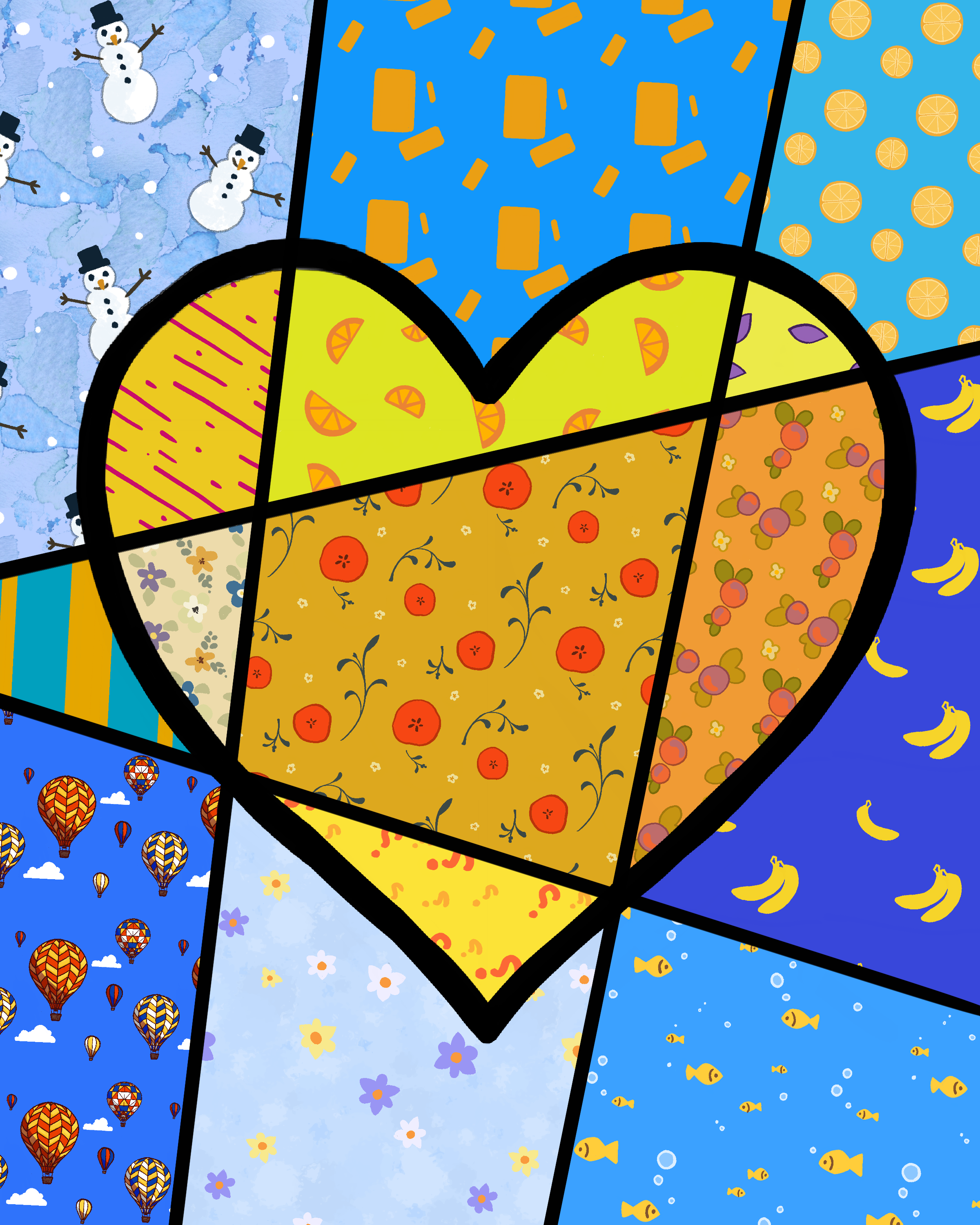 Pop Art Golden Heart Pattern Collage