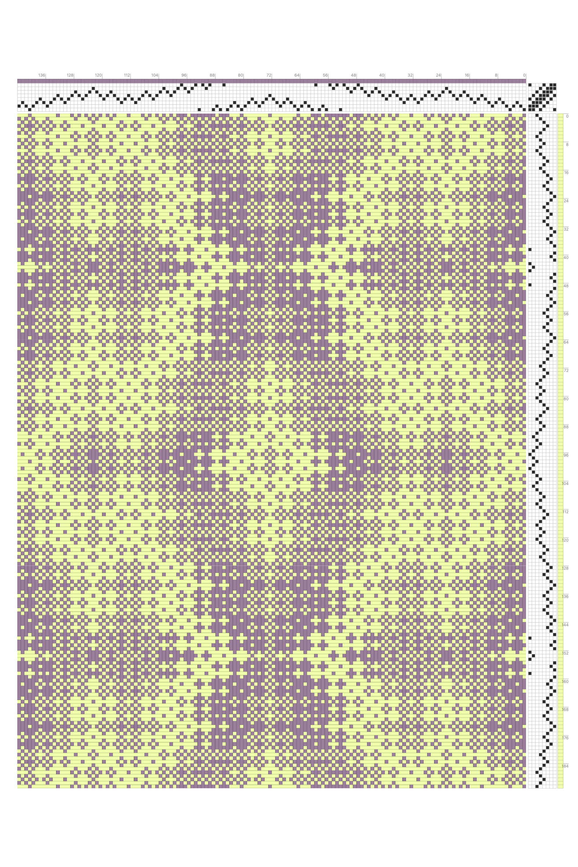 Crackle Weave Ornamental Bursts Draft in Lavender & Lime | 8-Shaft 8-Treadle Dobby Loom Pattern