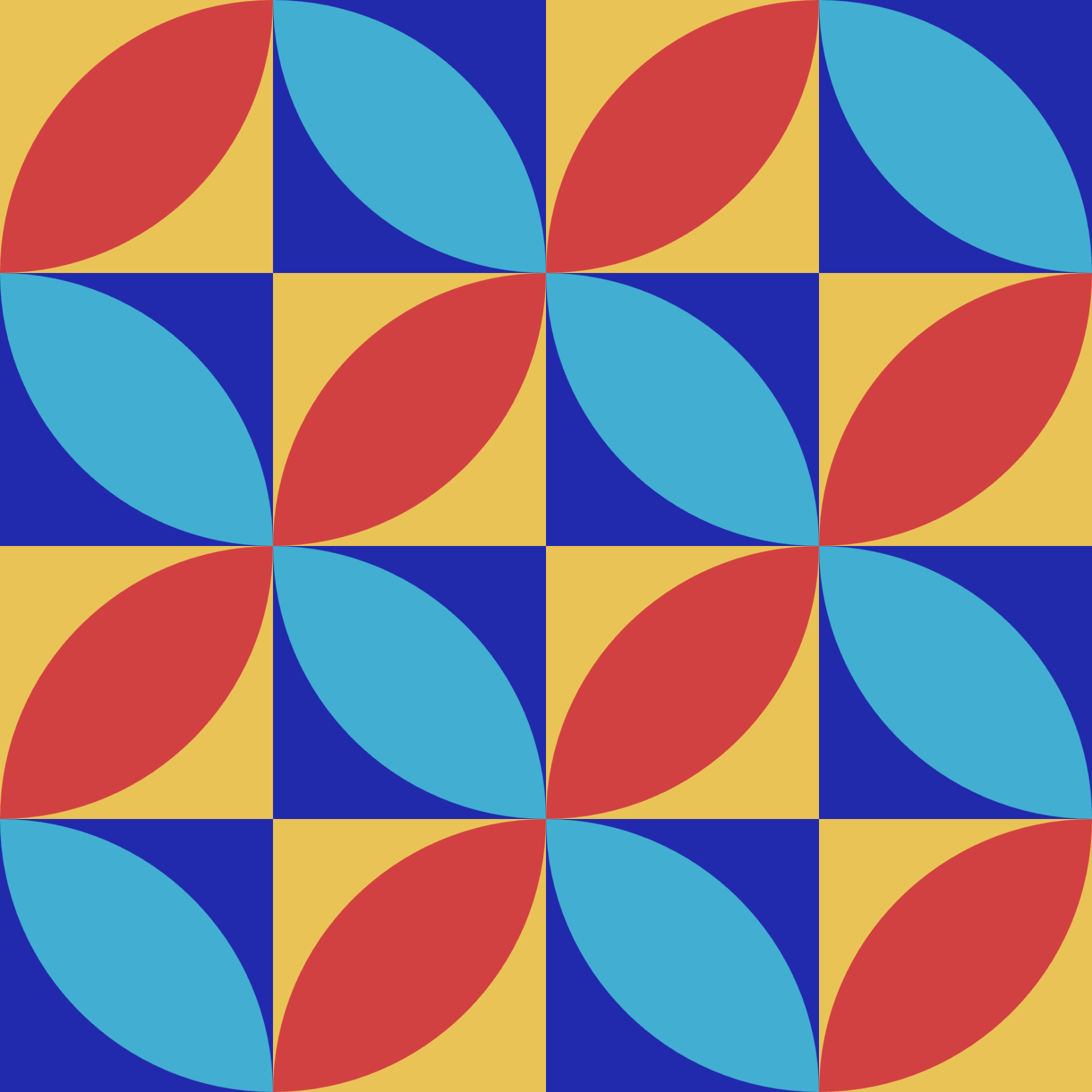 Retro Curved Petal Tile Seamless Pattern Primary Colors 