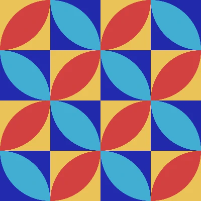 Retro Curved Petal Tile Seamless Pattern Primary Colors 