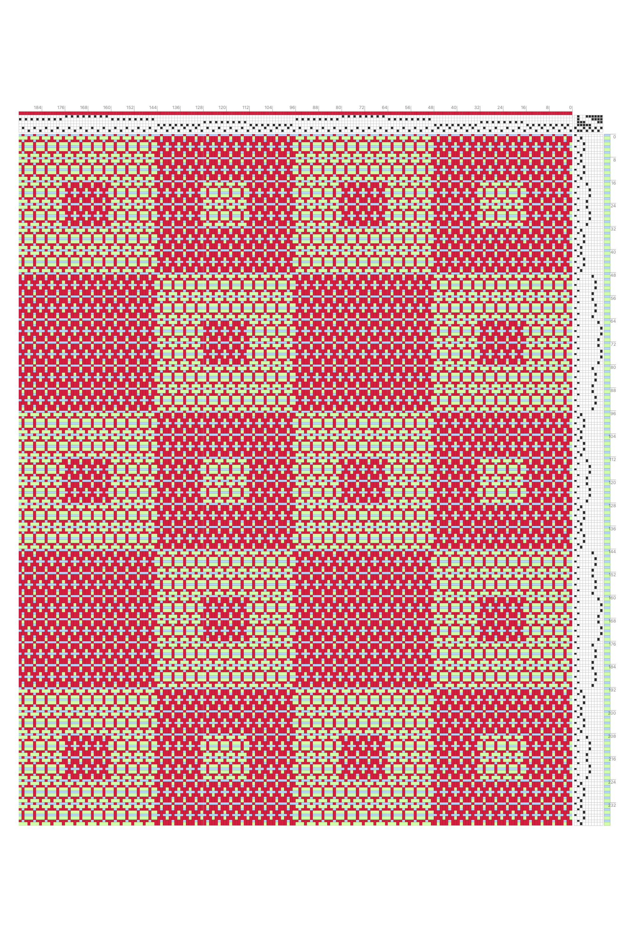 Summer & Winter Striped Dot Grid Checkers Draft in Cherry & Lime | 6-Shaft 10-Treadle Pattern