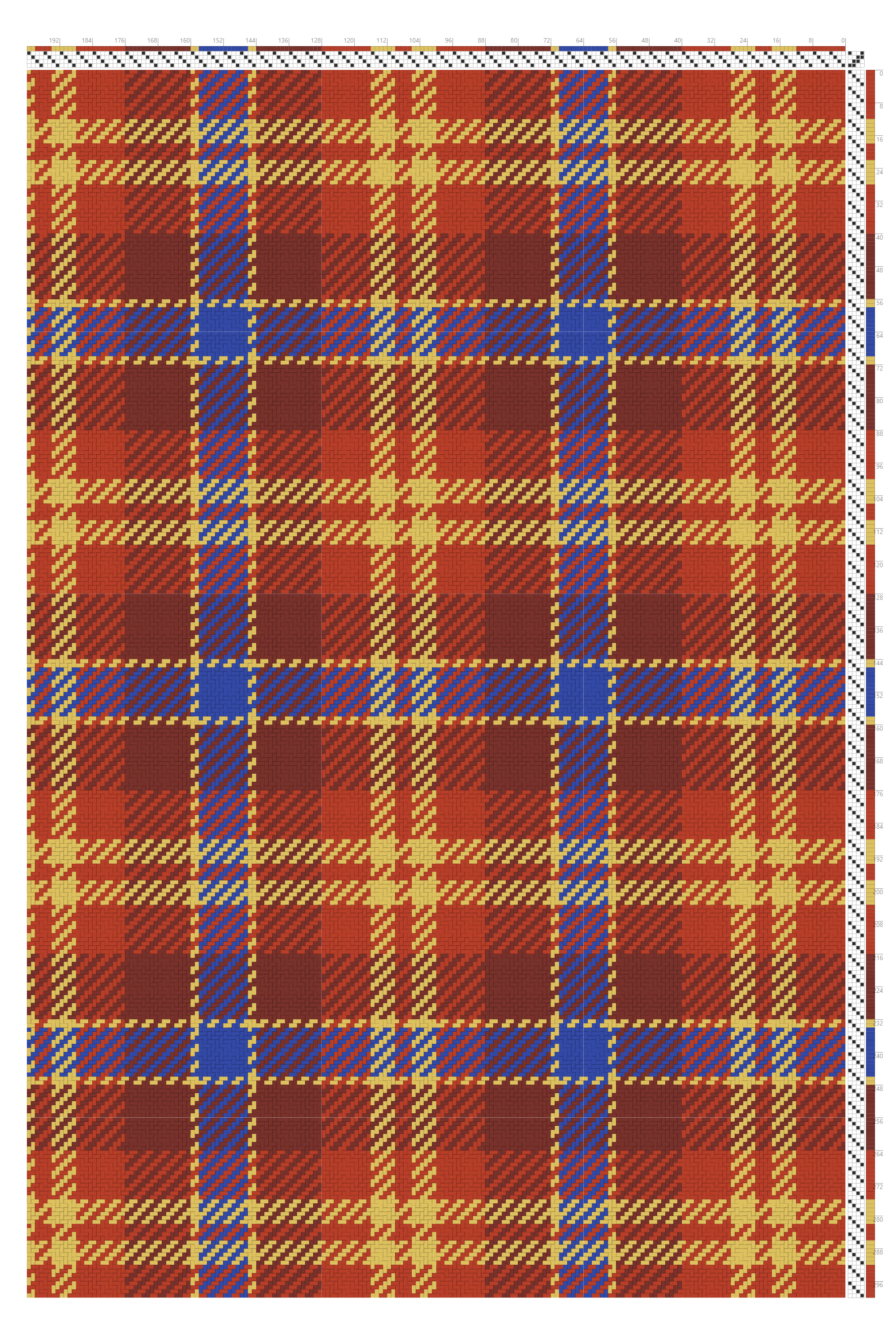 Christmas Tartan Weaving Draft in Holiday Red, Amber & Royal Blue | 4-Shaft 4-Treadle Loom Pattern