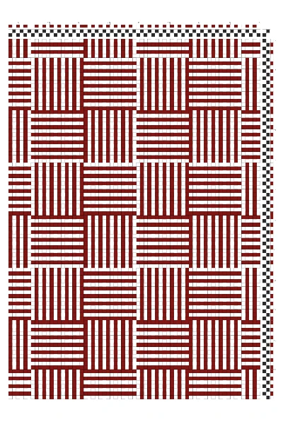 Bold Basketweave Tabby Weaving Draft in Crimson & White | 2-Shaft 2-Treadle Loom Pattern