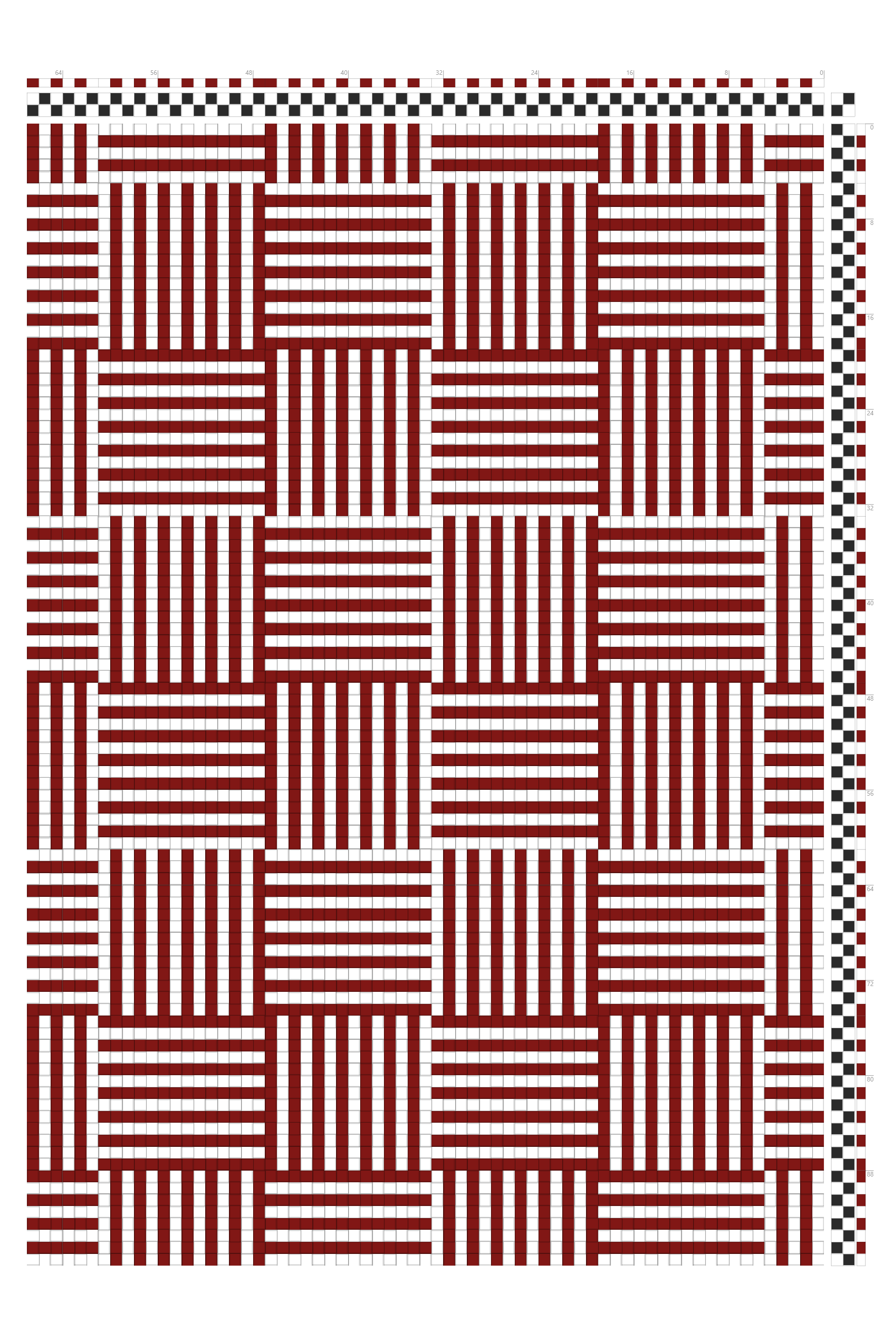 Bold Basketweave Tabby Weaving Draft in Crimson & White | 2-Shaft 2-Treadle Loom Pattern