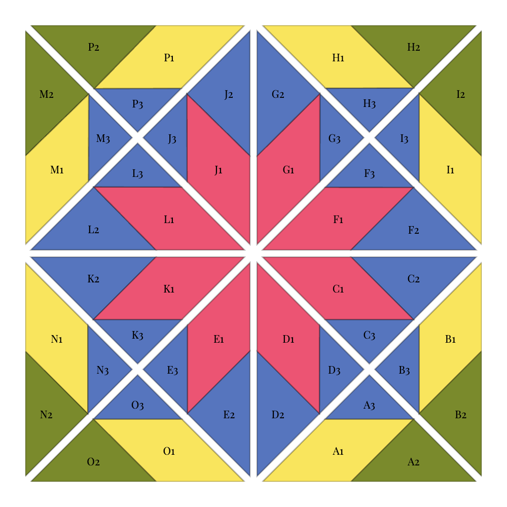 FPP Quilt Block: Ladies' Art Company No. 004 | Eight Pointed Star Lotus Paper Piecing Pattern