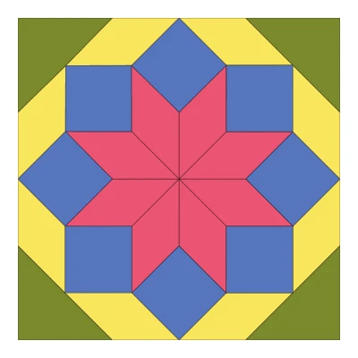FPP Quilt Block: Ladies' Art Company No. 004 | Eight Pointed Star Lotus Paper Piecing Pattern