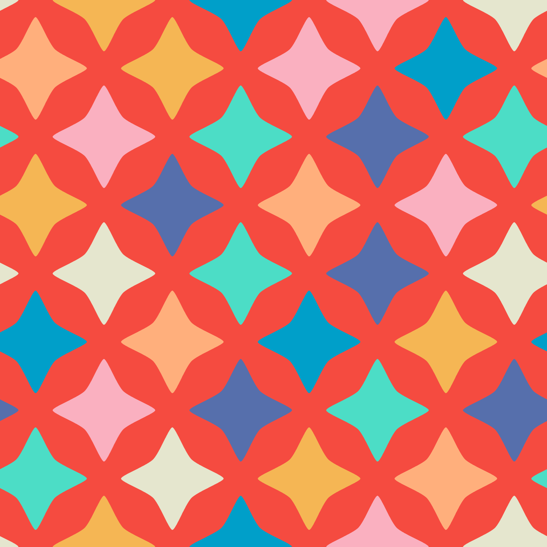 Retro Starburst Diamond Seamless Pattern in Tropical & Cherry Red | Free Geometric Surface Design