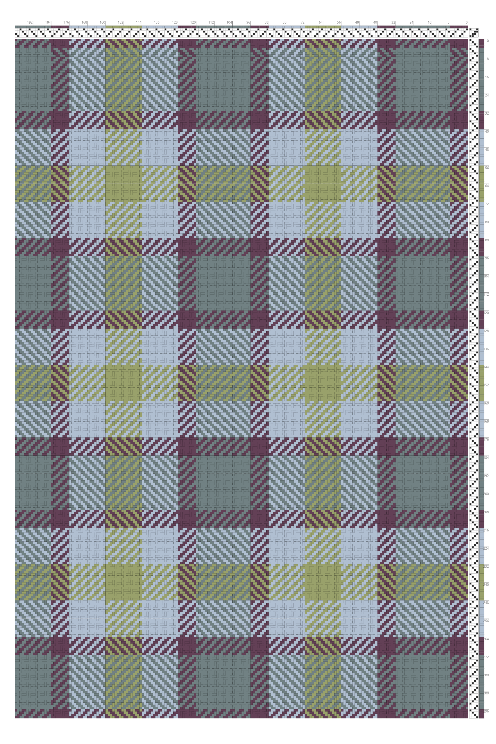 Turned Twill Tartan Weaving Draft in Highland Slate, Plum & Olive | 4-Shaft 4-Treadle Loom Pattern