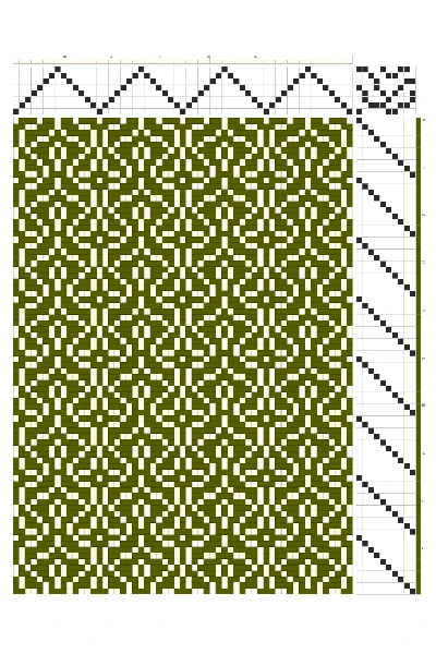 Monstrous Garden Eyelet Weaving Draft in Dark Olive & Cream | 8-Shaft 10-Treadle Dobby Loom Pattern