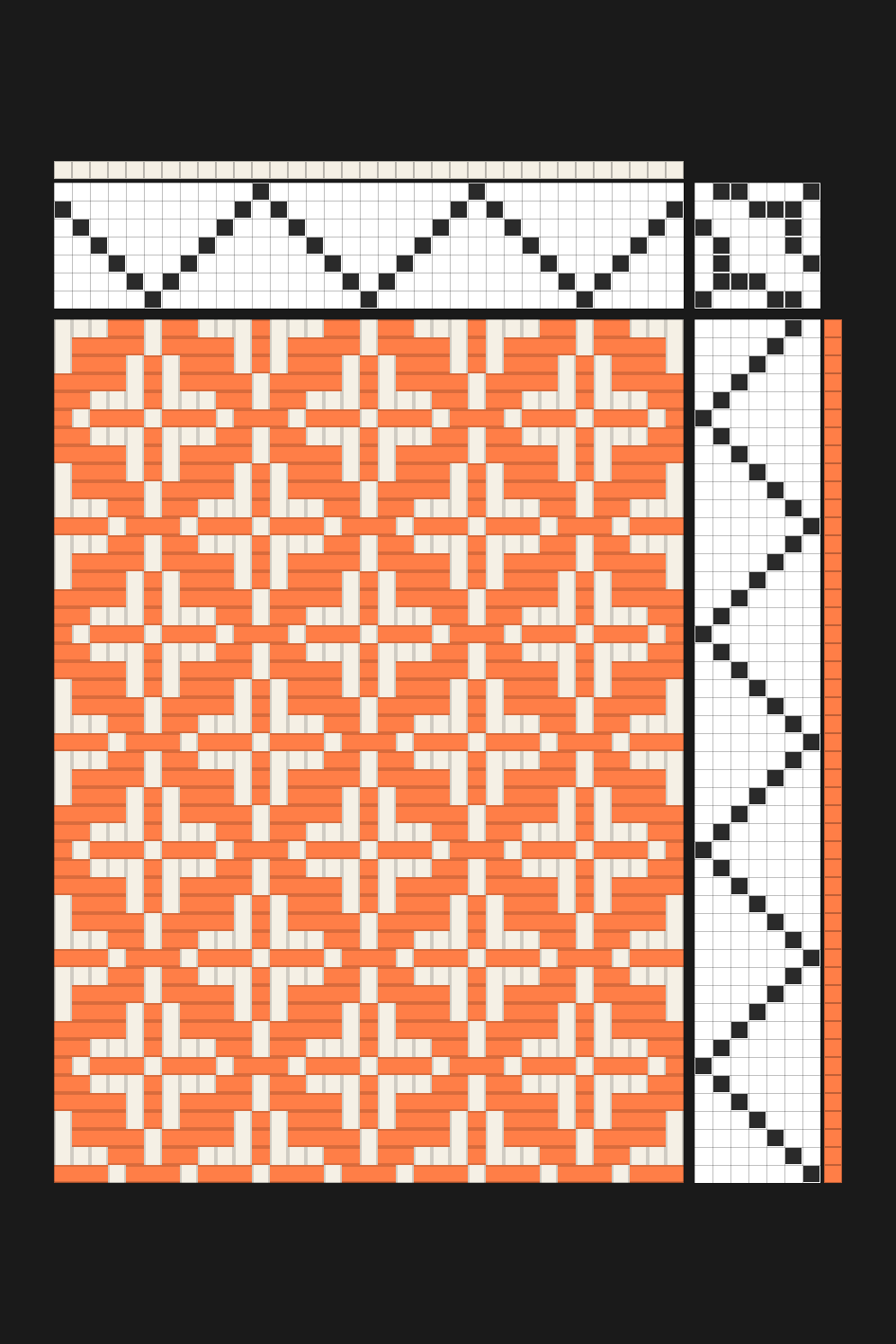 Stellated Star Weaving Draft in Tangerine & Cream | 8-Shaft Dobby Loom Pattern