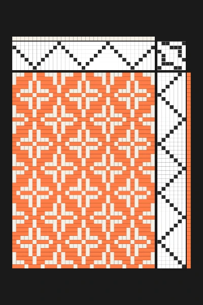 Stellated Star Weaving Draft in Tangerine & Cream | 8-Shaft Dobby Loom Pattern