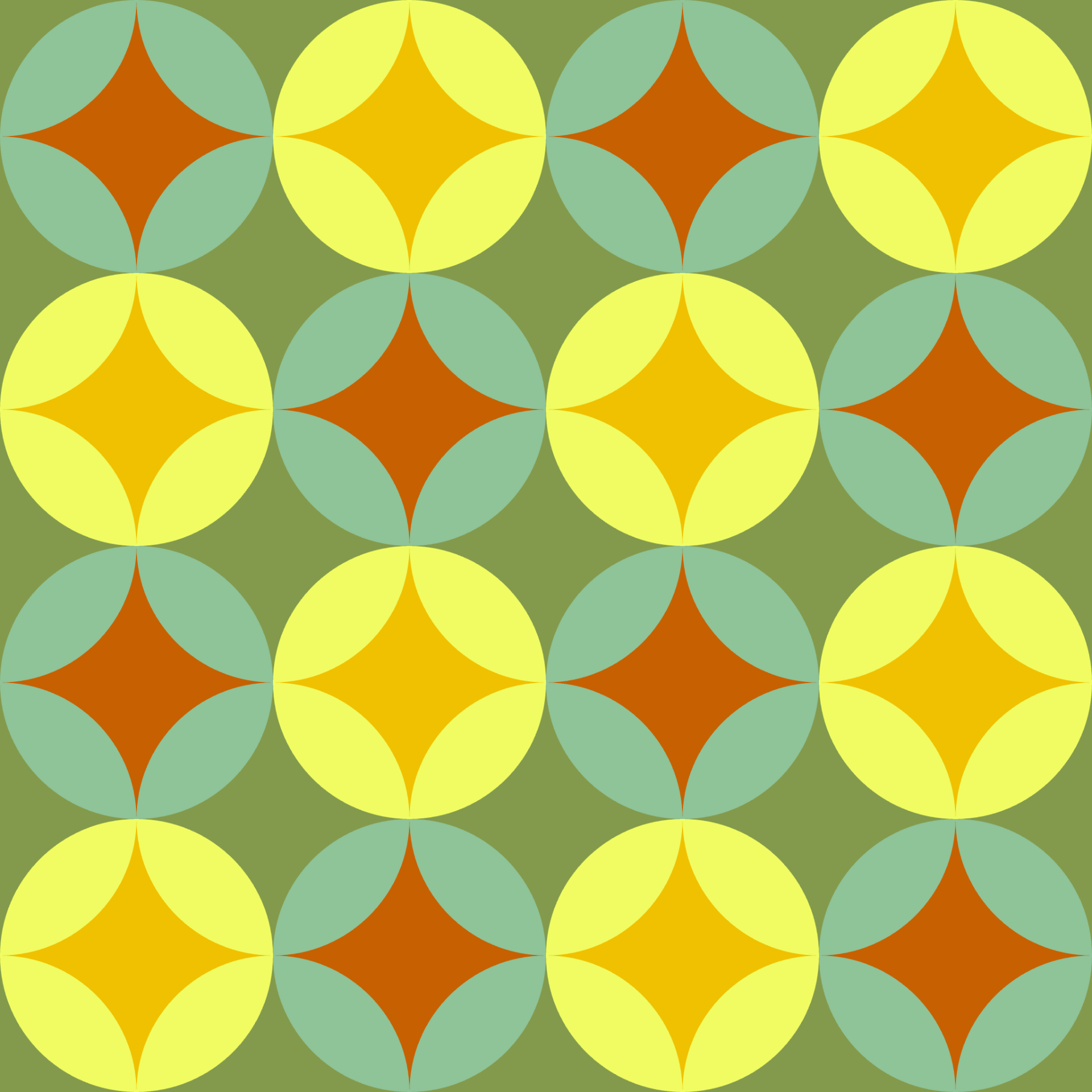 Retro Starburst Circle Tile Seamless Pattern in Avocado & Goldenrod