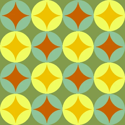 Retro Starburst Circle Tile Seamless Pattern in Avocado & Goldenrod